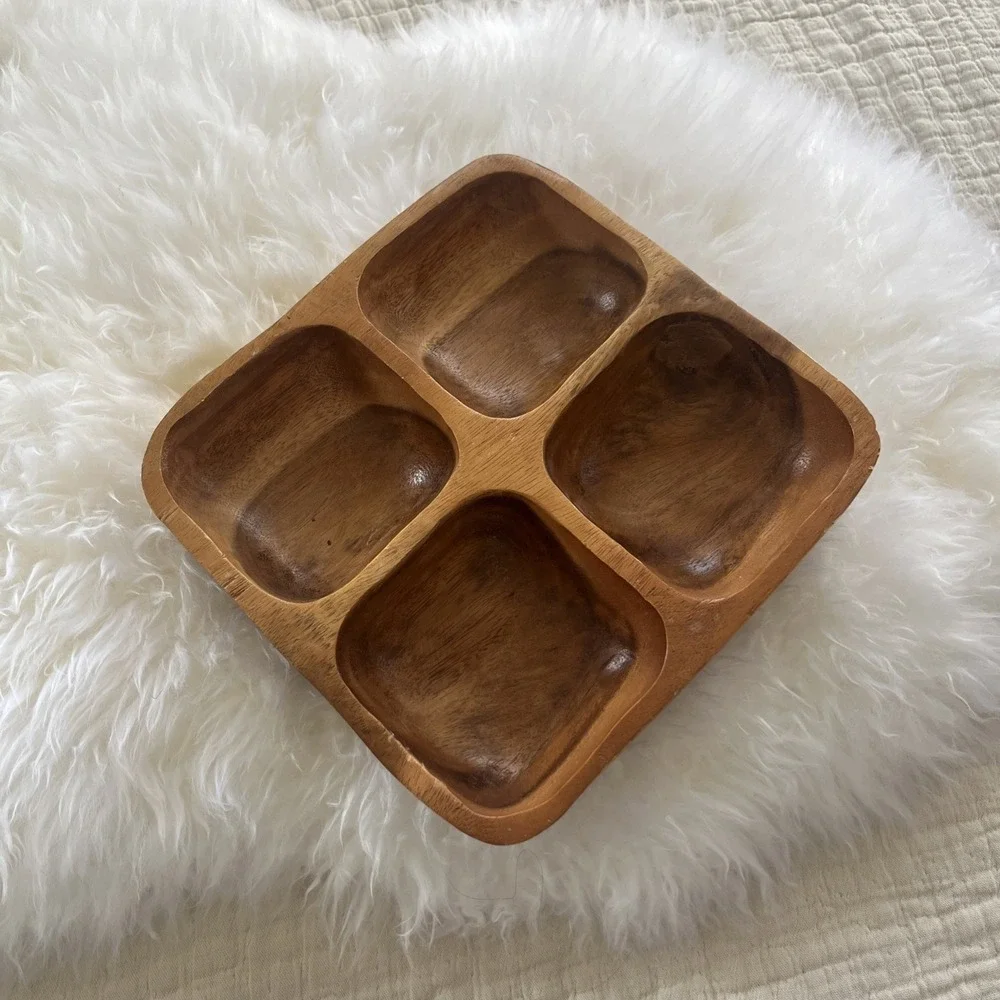 Mid-century Wood‎ 4-Section Serving Dish Acacia Wood